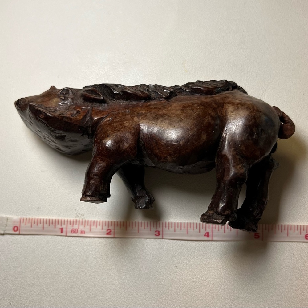Vintage Hand-Carved Wooden Boar Figurine – Dark Hardwood, Rustic Folk Art, 6” - Picture 10 of 10